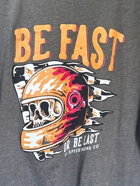 K1 Speed Racing Co Men’s “ Be Fast Or Be Last” Grey Skull T-Shirt Size 2XL